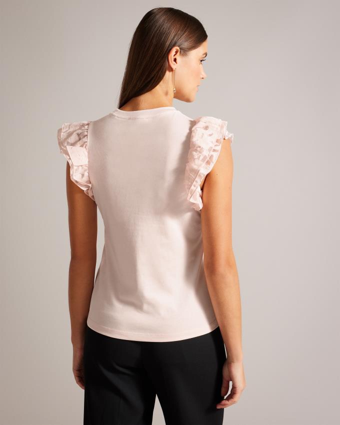 Hauts Ted Baker Cotton With Frill Sleeve Rose Femme | BBU-51465958